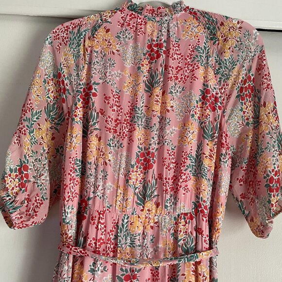 Boden Garden Bouquet Puff Sleeve Tiered Ruffle Midi Dress 10P Pink Floral Boho - Picture 9 of 16